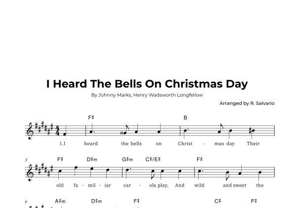 I Heard The Bells On Christmas Day (Key of F-Sharp Major) (arr. R. Salvario)
