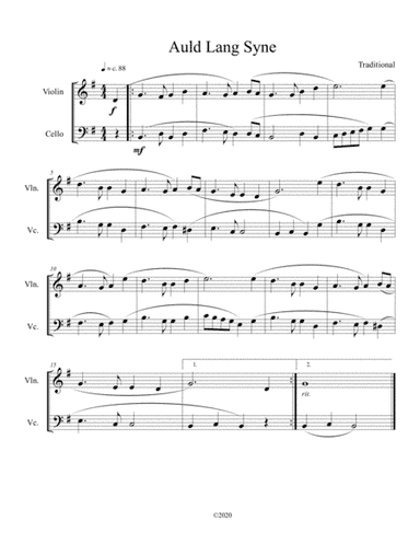 Auld Lang Syne (violin and cello duet) (arr. B. C. Dockery)