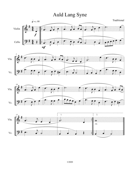 Auld Lang Syne (violin and cello duet) (arr. B. C. Dockery)