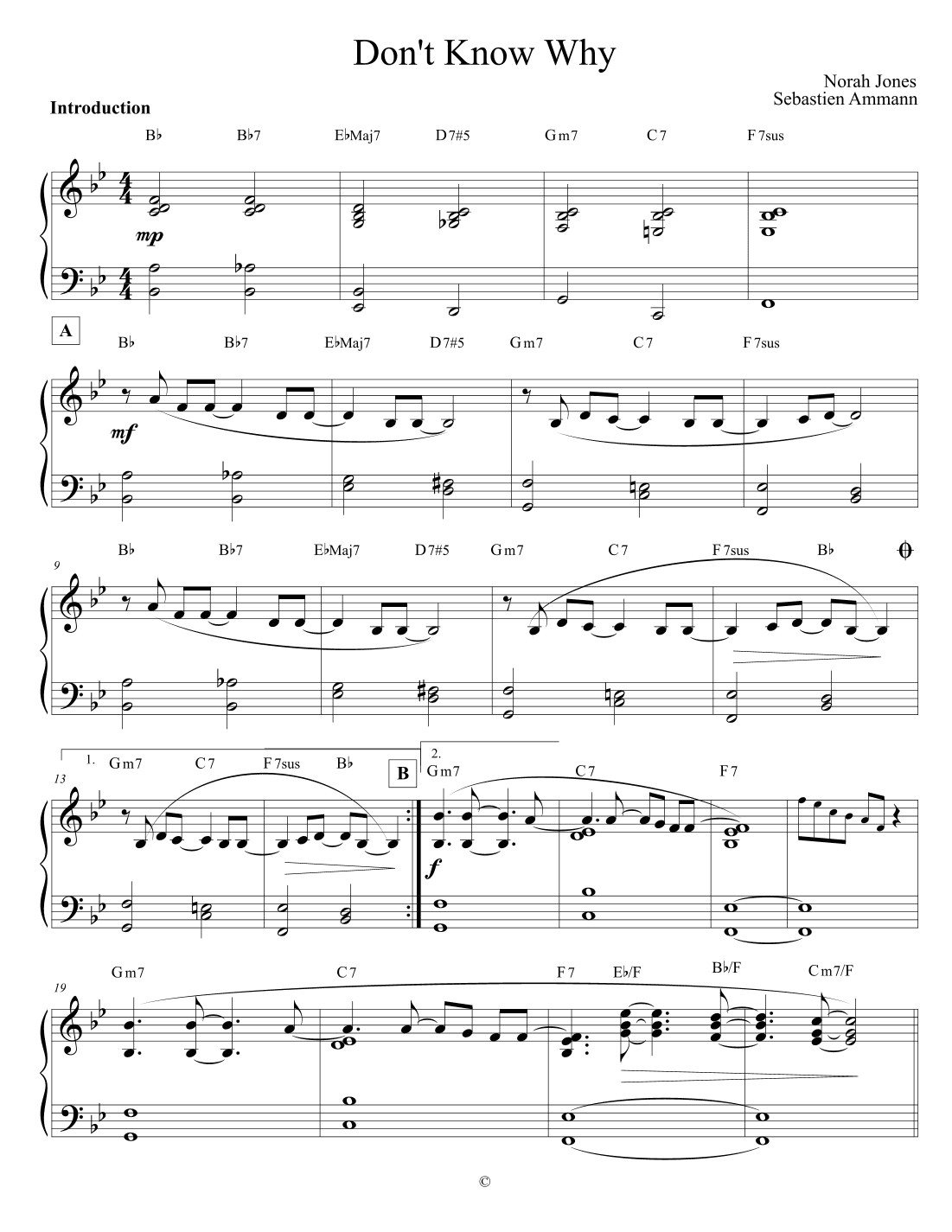 Don't Know Why (arr. Sebastien Ammann)