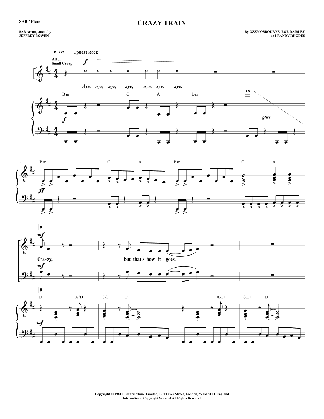 Crazy Train (arr. Jeffrey Bowen)
