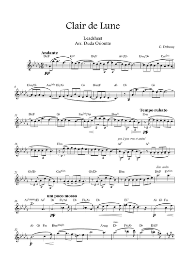 Clair de Lune  ( Leadsheet - original key - D flat ) (arr. Duda Oriontte)