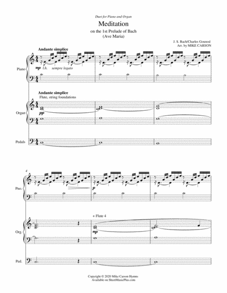Meditation (Ave Maria) Bach-Gounod (Piano & Organ Duet) (arr. Mike Carson)