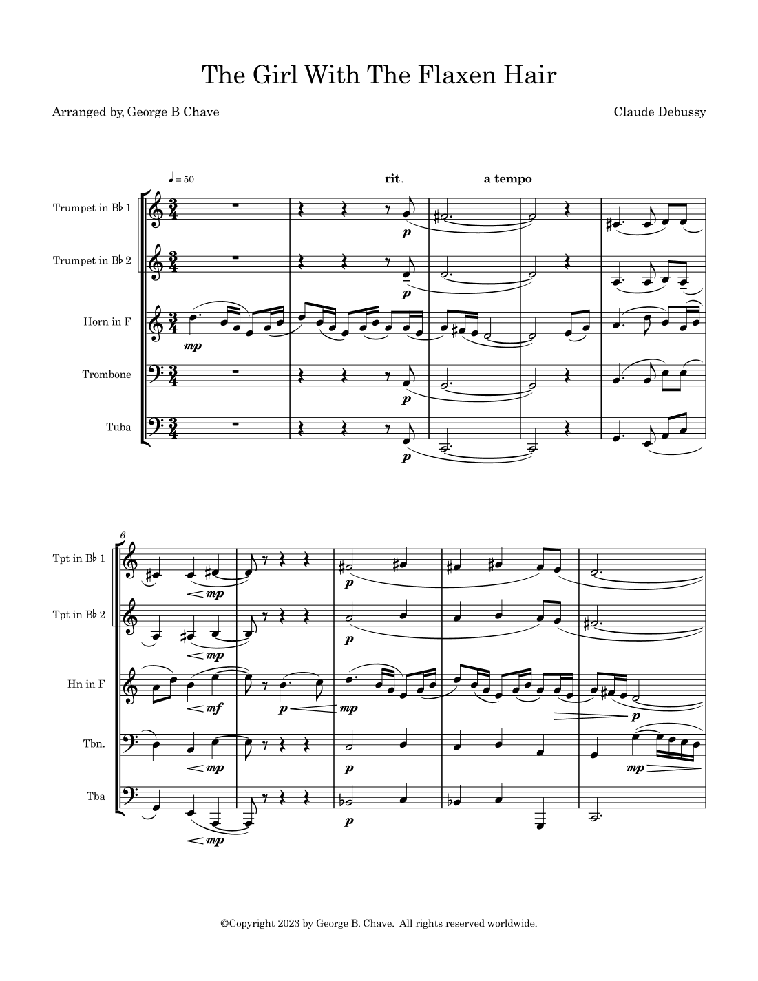 The Girl With The Flaxen Hair (brass quintet) (arr. George B Chave)