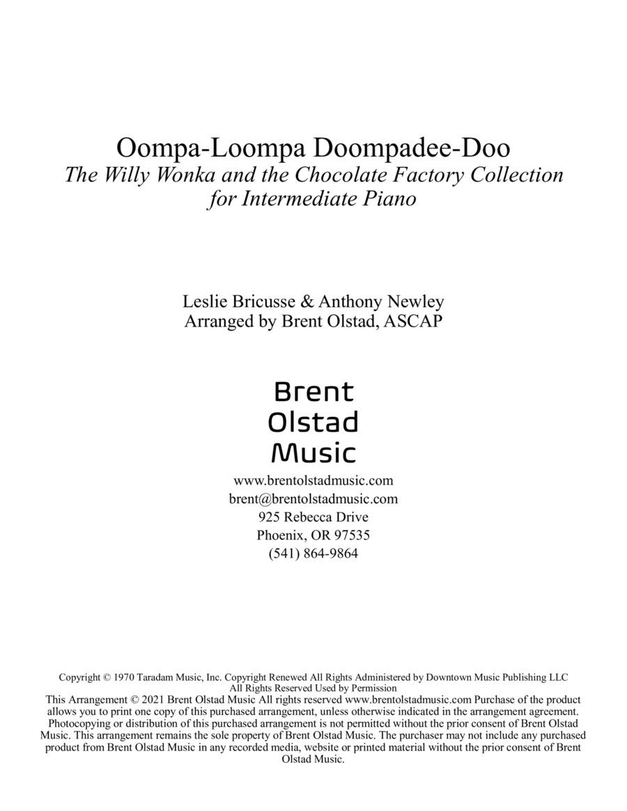 Oompa-loompa-doompadee-doo (arr. Brent Olstad, ASCAP)