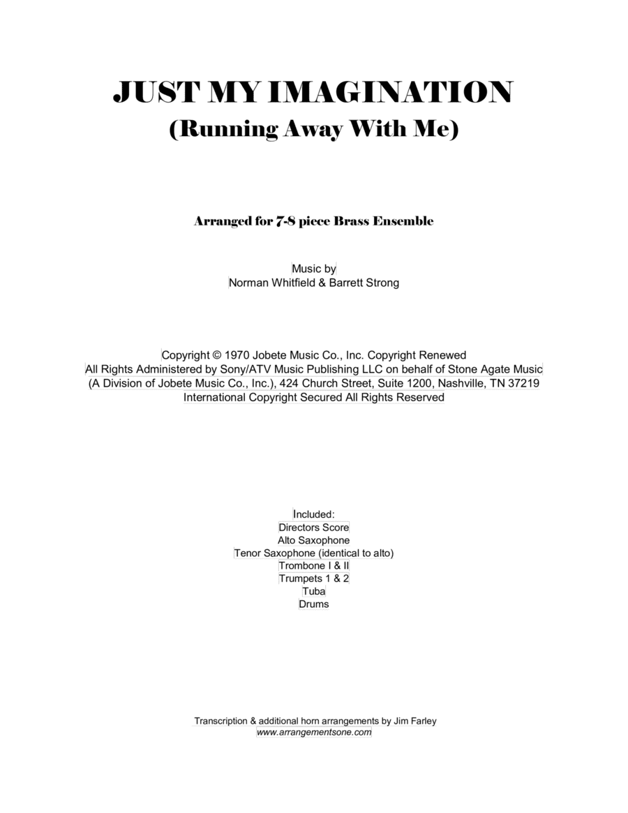 Just My Imagination (running Away With Me) (arr. Jim Farley www.arrangementsone.com)