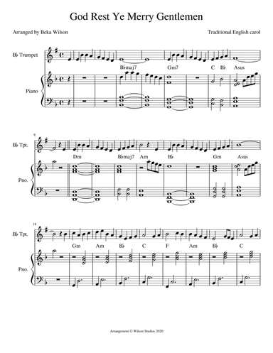 God Rest Ye Merry Gentlemen--trumpet solo (Concert D minor version) (arr. Beka Wilson)