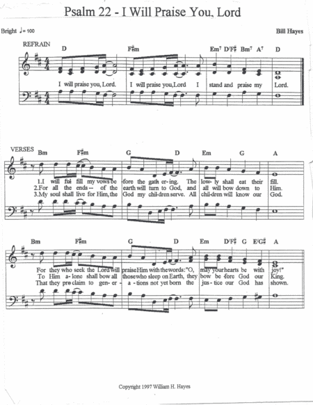 Psalm 22:  I Will Praise You, Lord (song version)