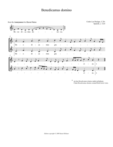 Benedicamus domino a 2, from Anonymous 4's "Secret Voices" - Score Only (arr. Susan Hellauer)