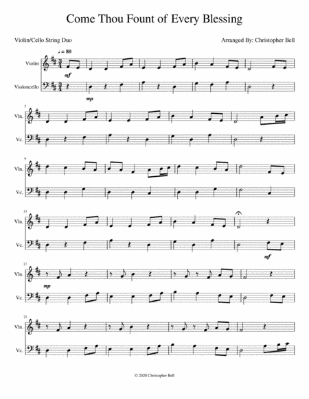 Come Thou Fount of Every Blessing - Violin/Cello Duet (arr. Christopher Bell)