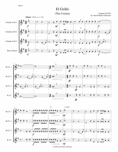 El Grillo (The cricket) - with decorations - for clarinet quartet (arr. David Warin Solomons)