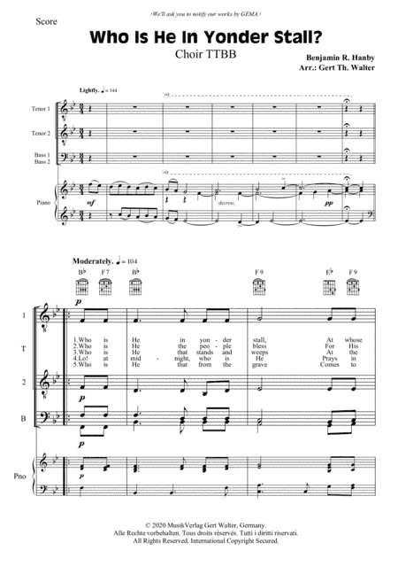 Who Is He In Yonder Stall? (arr. Gert Th. Walter)