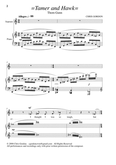 Tamer and Hawk: A Song for Soprano voice and Piano