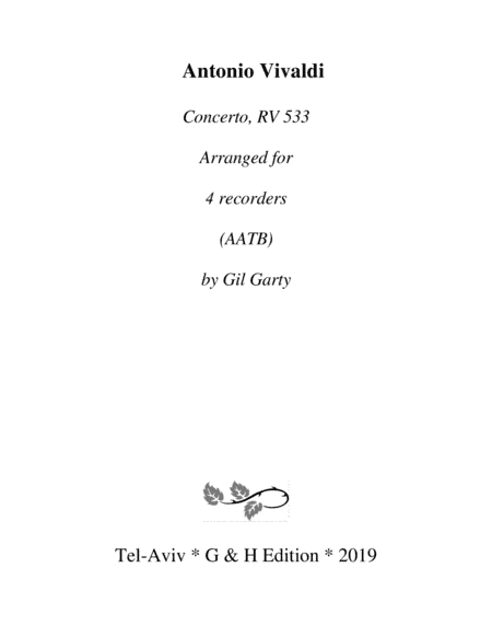 Concerto, RV 533 (arrangement for 4 recorders (AATB) (arr. Gil Garty)
