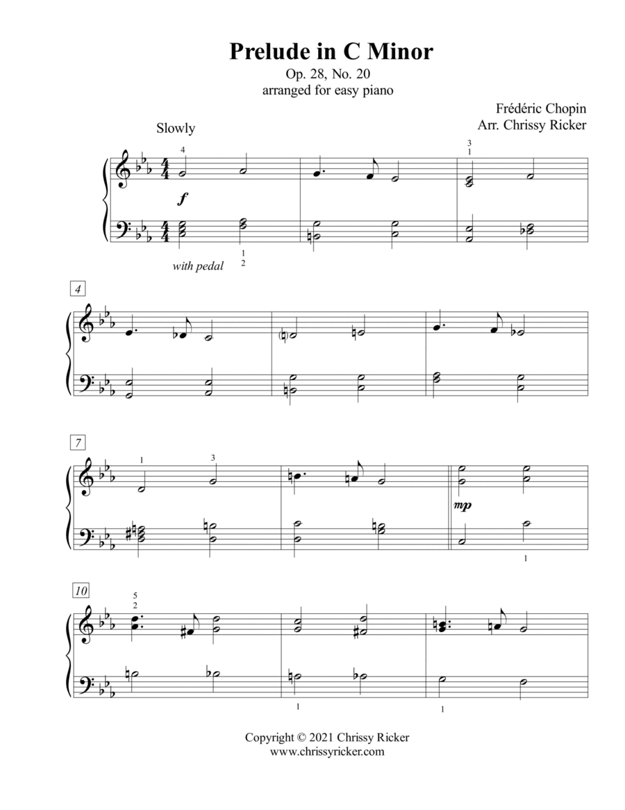 Prelude in C Minor (Op. 28, No. 20) by Chopin - easy piano (arr. Chrissy Ricker)