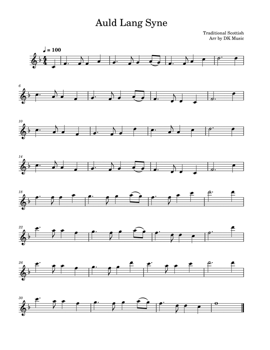 Auld Lang Syne - Violin Solo (arr. DK Music)