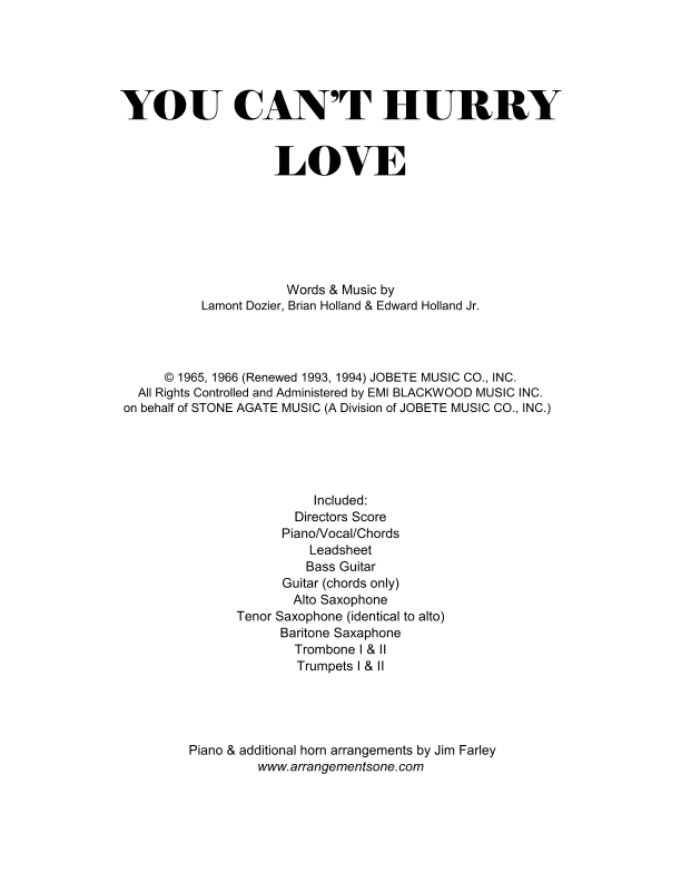 You Can't Hurry Love (arr. Jim Farley www.arrangementsone.com)