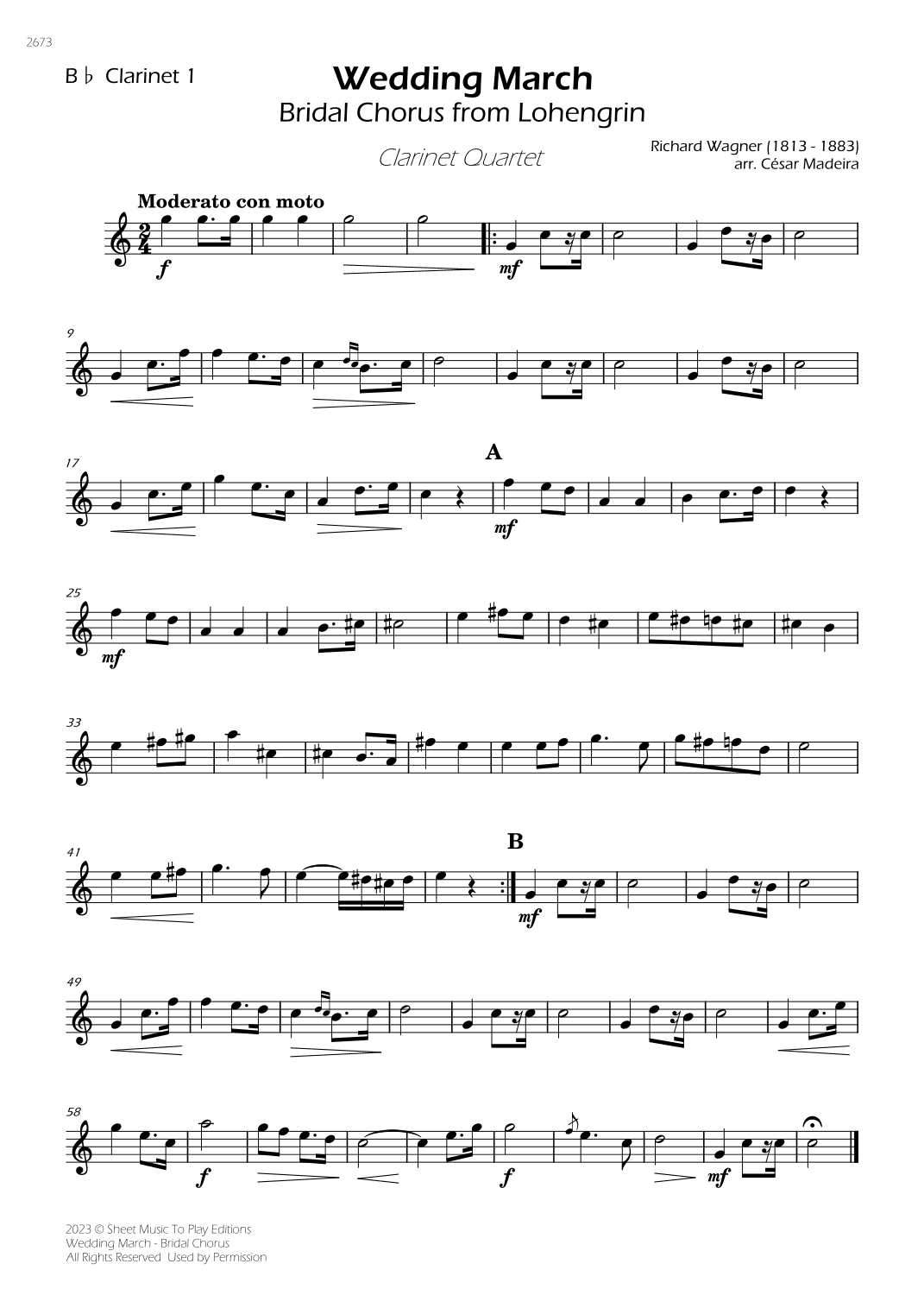 Wedding March (Bridal Chorus) - Clarinet Quartet (Individual Parts) (arr. César Madeira)