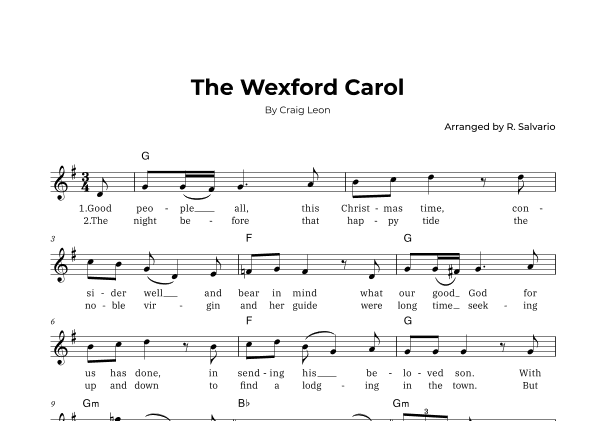 The Wexford Carol (Key of G Major) (arr. R. Salvario)