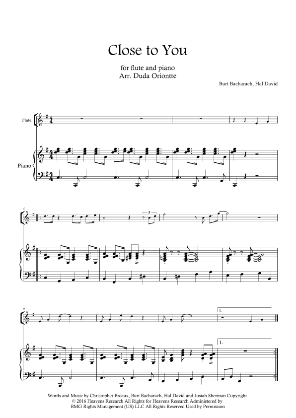 Close To You (arr. Duda Oriontte)
