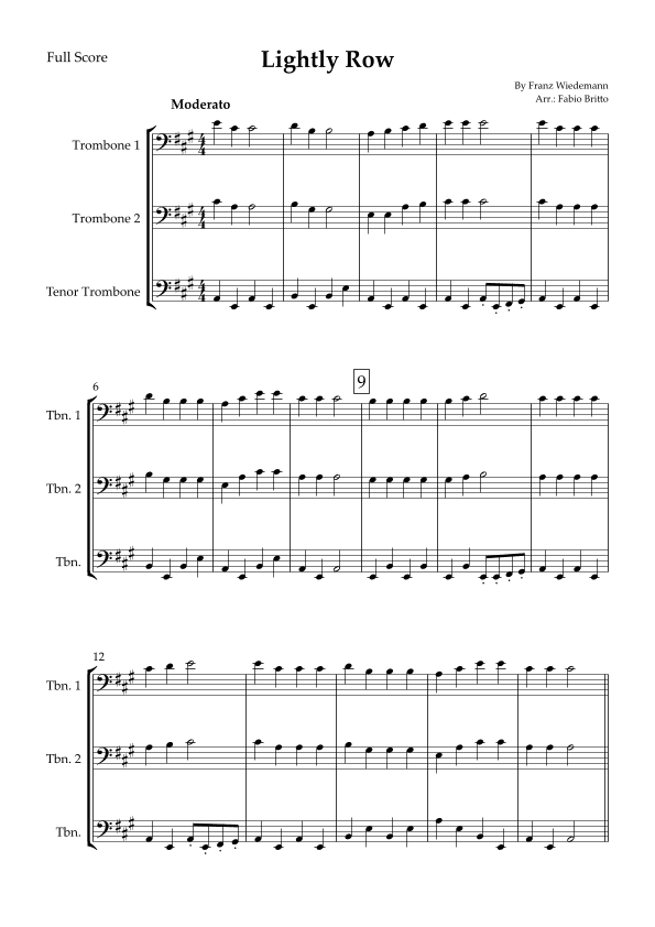 Lightly Row for Trombone Trio (arr. Fabio Britto)