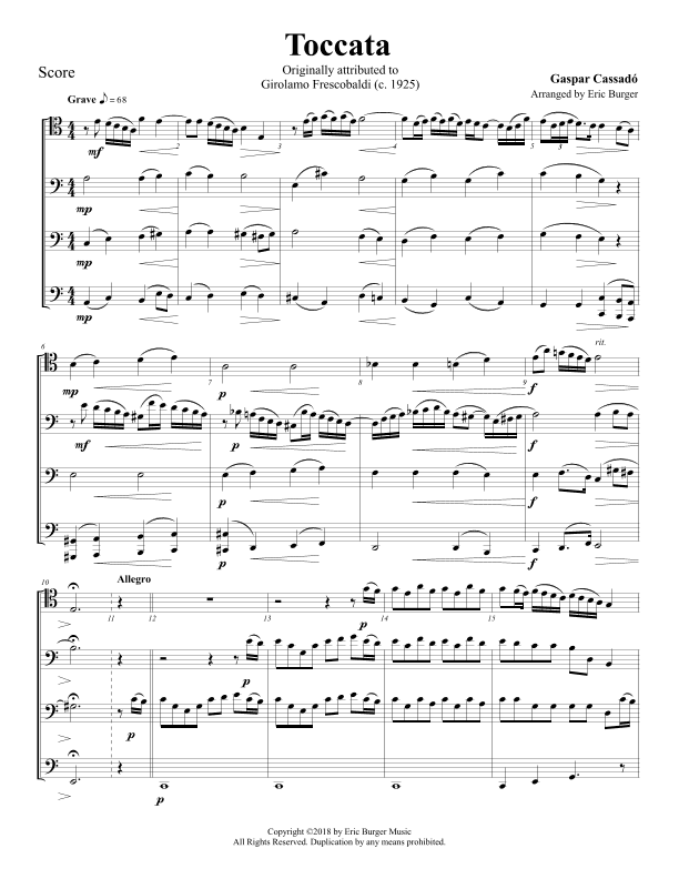 Toccata (Frescobaldi) for Trombone or Low Brass Quartet (arr. Eric Burger Music)