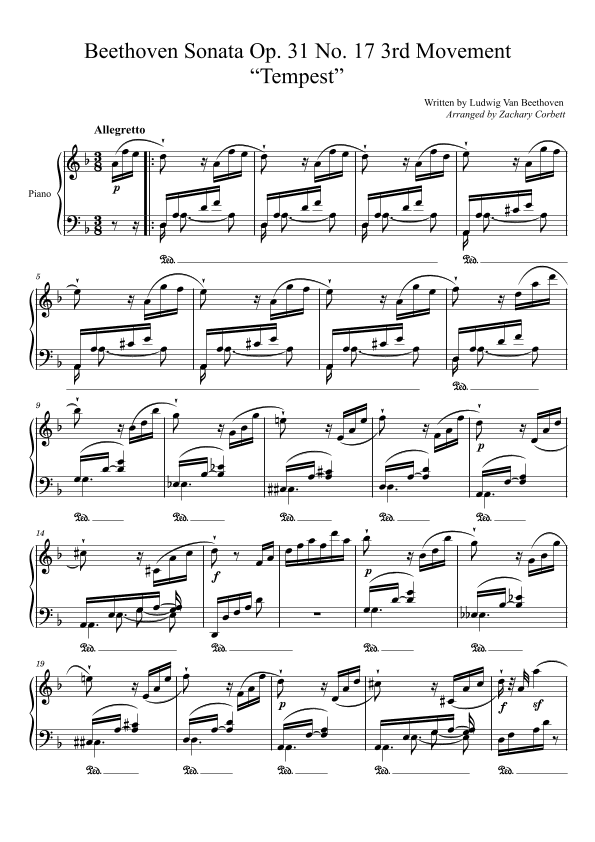 Sonata Op. 31 No. 17 3rd Movement Tempest (arr. Zachary Corbett)
