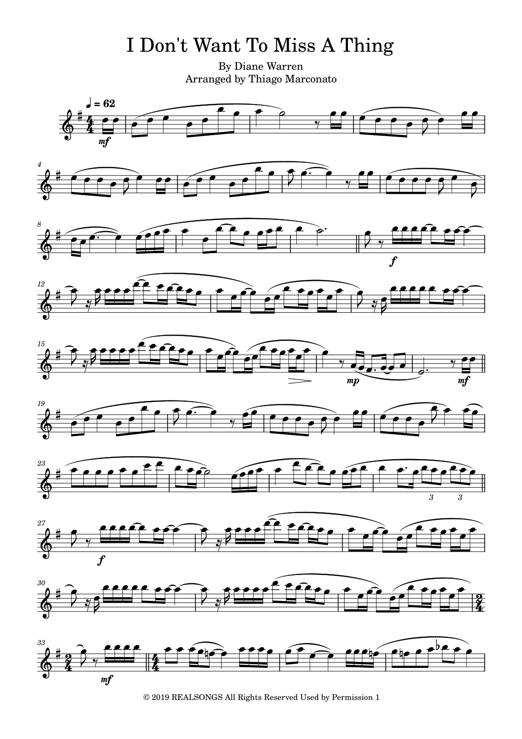I Don't Want To Miss A Thing (arr. Thiago Marconato)