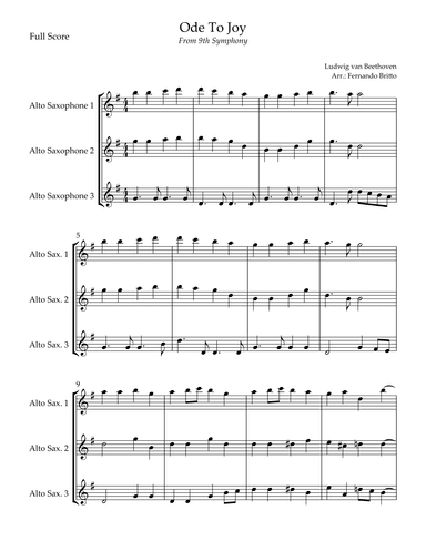 Ode To Joy Theme (from Beethoven's 9th Symphony) for Alto Saxophone (arr. Fernando Britto)