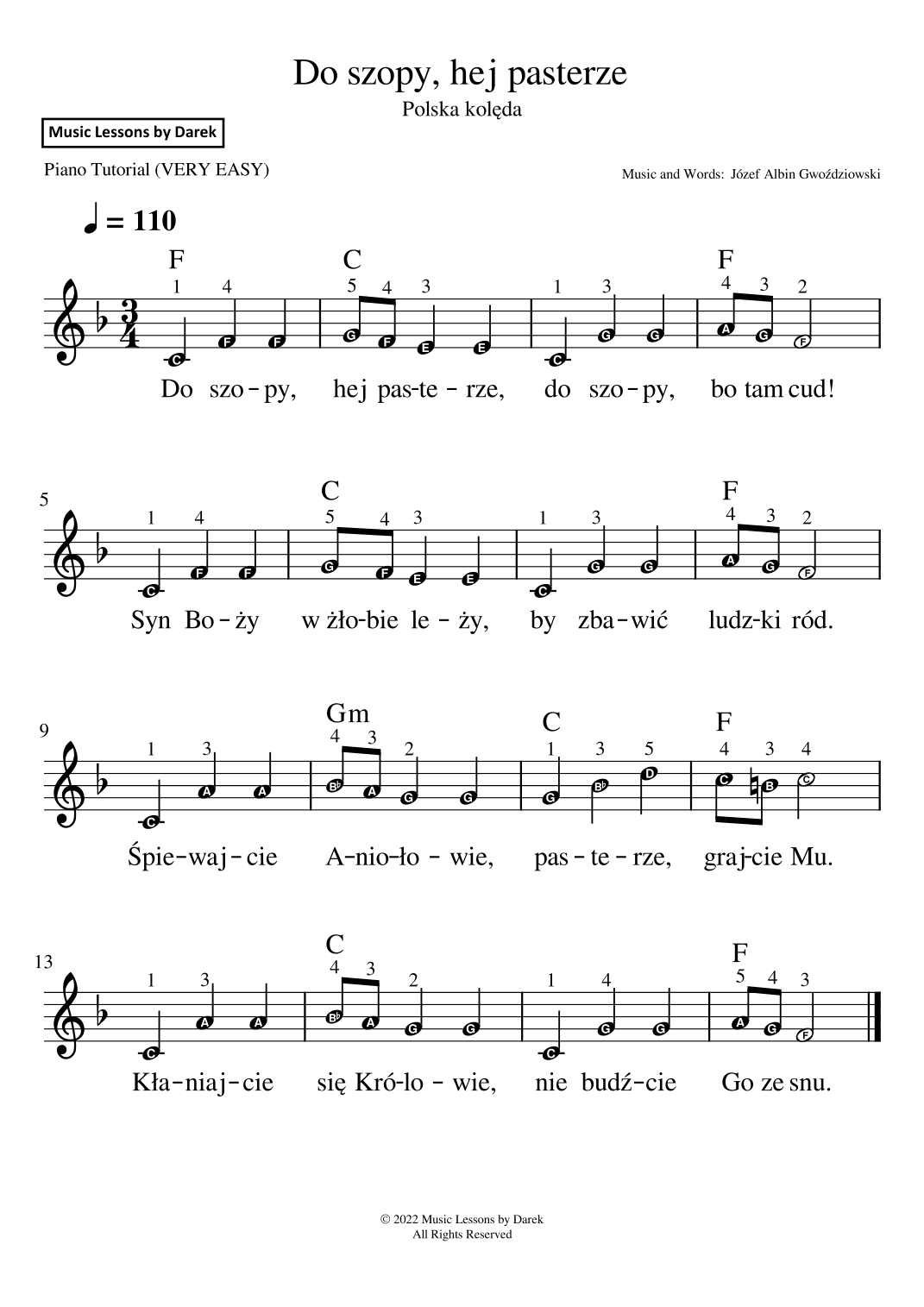 Do szopy, hej pasterze (Polish Christmas Carol) [VERY EASY PIANO] (arr. Darek)