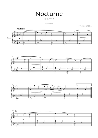 Nocturne Op. 9 No.2 - Chopin (Very easy piano) (arr. Robin Hood Editions)