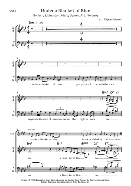 Under A Blanket Of Blue (arr. Réjean Marois)