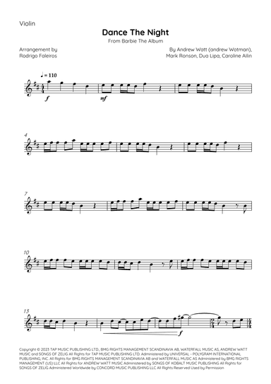 Dance The Night (arr. Rodrigo Faleiros)