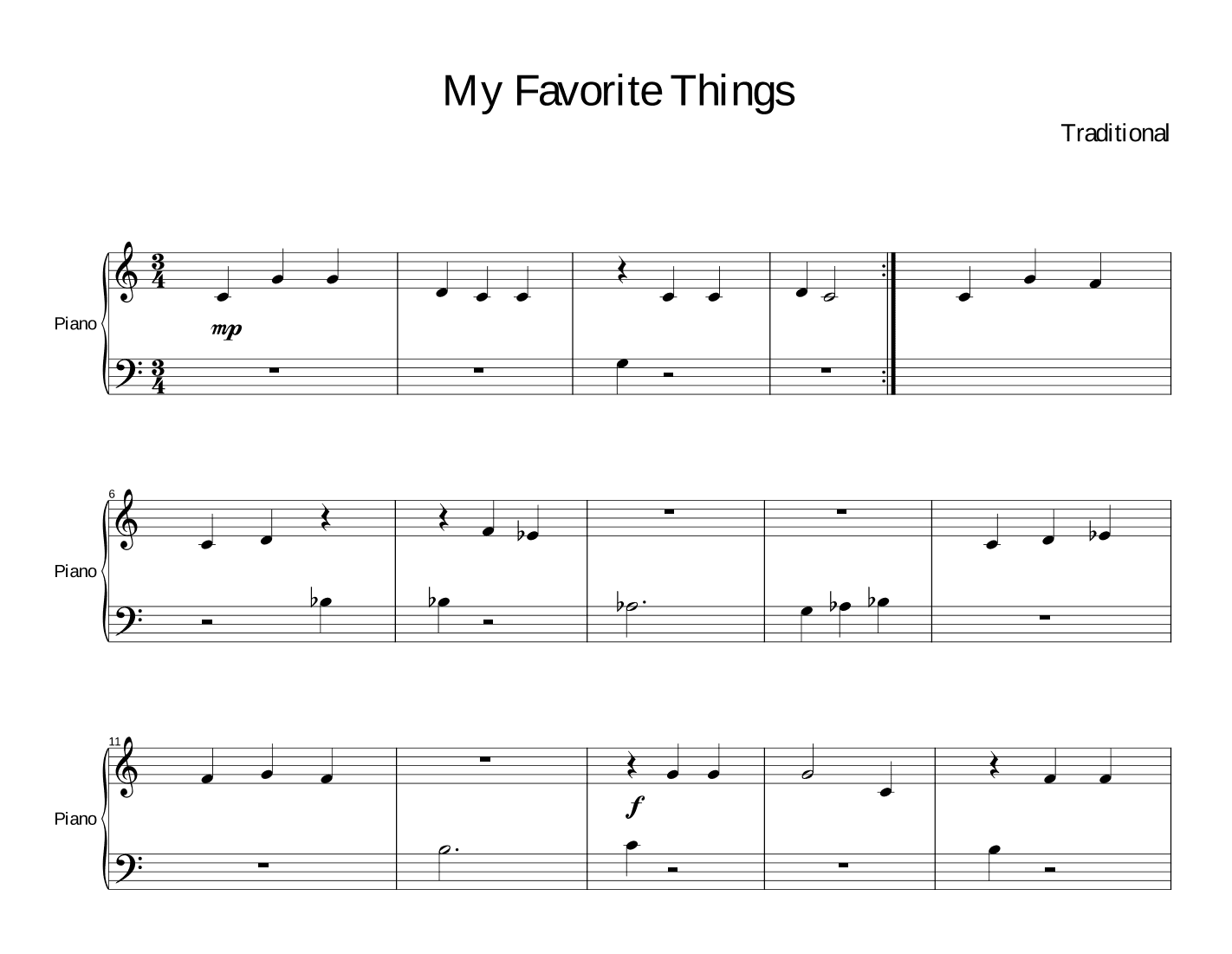 Silent Night, The First Noel, and My Favorite Things (arr. Shirley Rhoades Shannon of Southwest Music Academy)