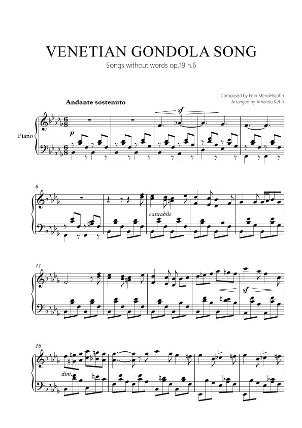 Venetian Gondola song op.19 n.6 - Bbm (arr. Amanda Kohn)
