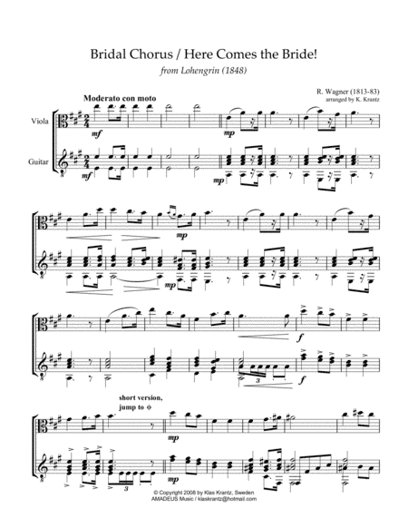 Bridal Chorus / Here Comes the Bride! for viola and guitar (arr. K. Krantz)
