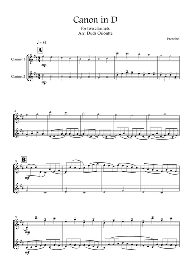 Canon in D (two clarinets - for class) (arr. Duda Oriontte)