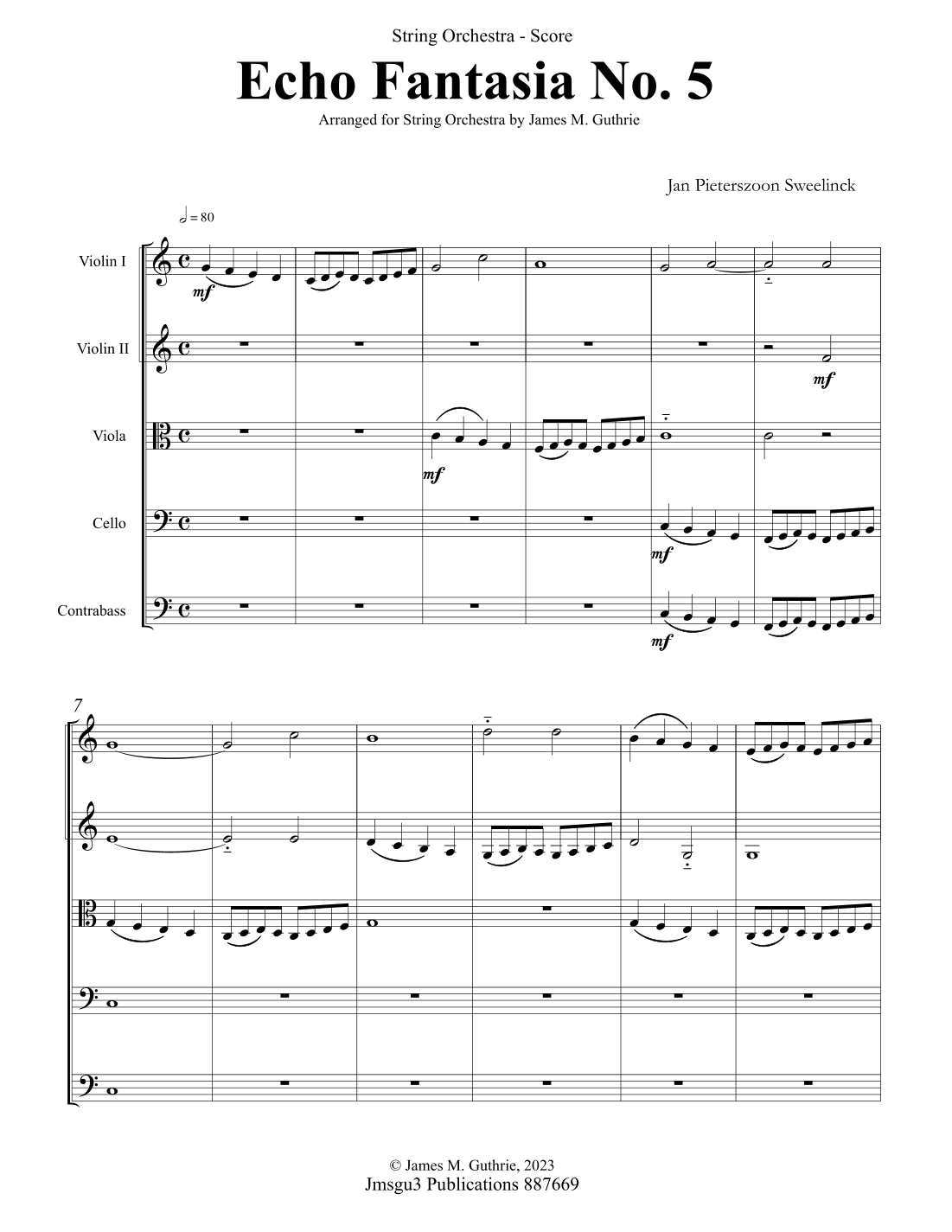 Sweelinck: Echo Fantasia No. 5 for String Orchestra - Score Only (arr. James M. Guthrie)