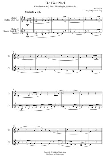 The First Noel (for clarinet(Bb) duet, suitable for grades 1-5) (arr. Edwin Sung)