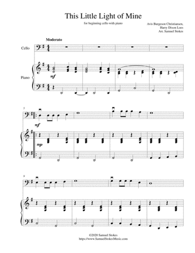 This Little Light of Mine - for beginning cello with optional piano accompaniment (arr. Samuel Stokes)