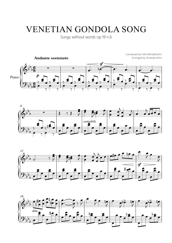 Venetian Gondola song op.19 n.6 - Cm (arr. Amanda Kohn)