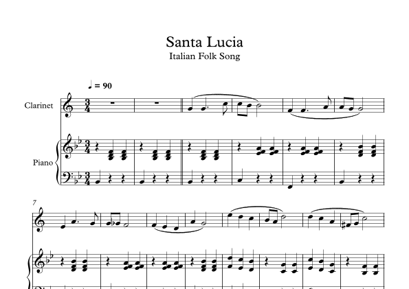 Santa Lucia - Italian Folk Song (Clarinet + Piano) (arr. Digital Book Music)