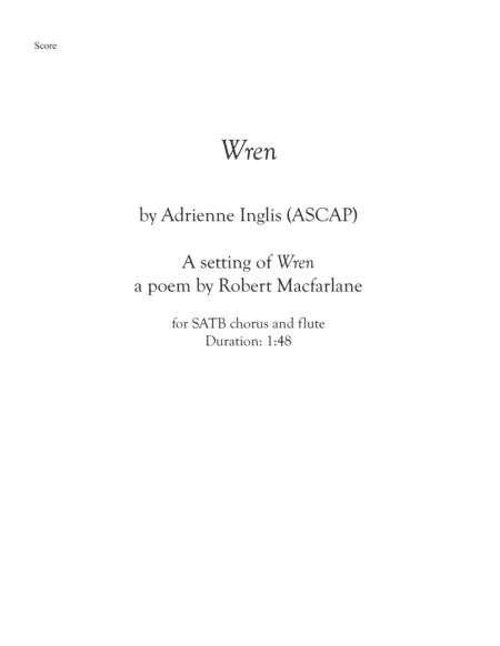 Wren for SATB chorus and flute