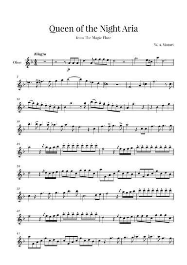W. A. Mozart - Queen of the Night Aria (for Oboe) (arr. Cadenza Editions)