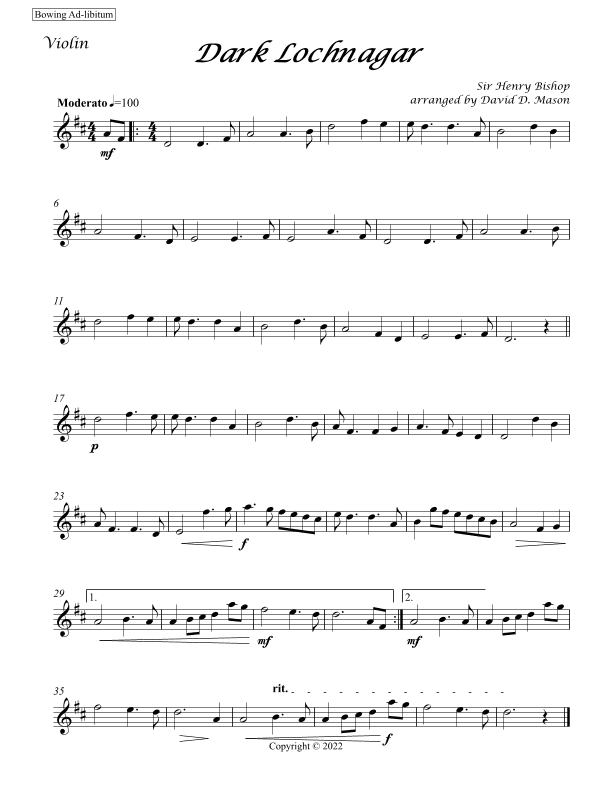 Dark Lochnagar (Violin) (arr. David D. Mason)