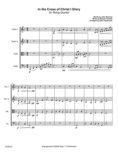 IN THE CROSS OF CHRIST I GLORY - STRING QUARTET (unaccompanied) (arr. Glen Poehlmann)