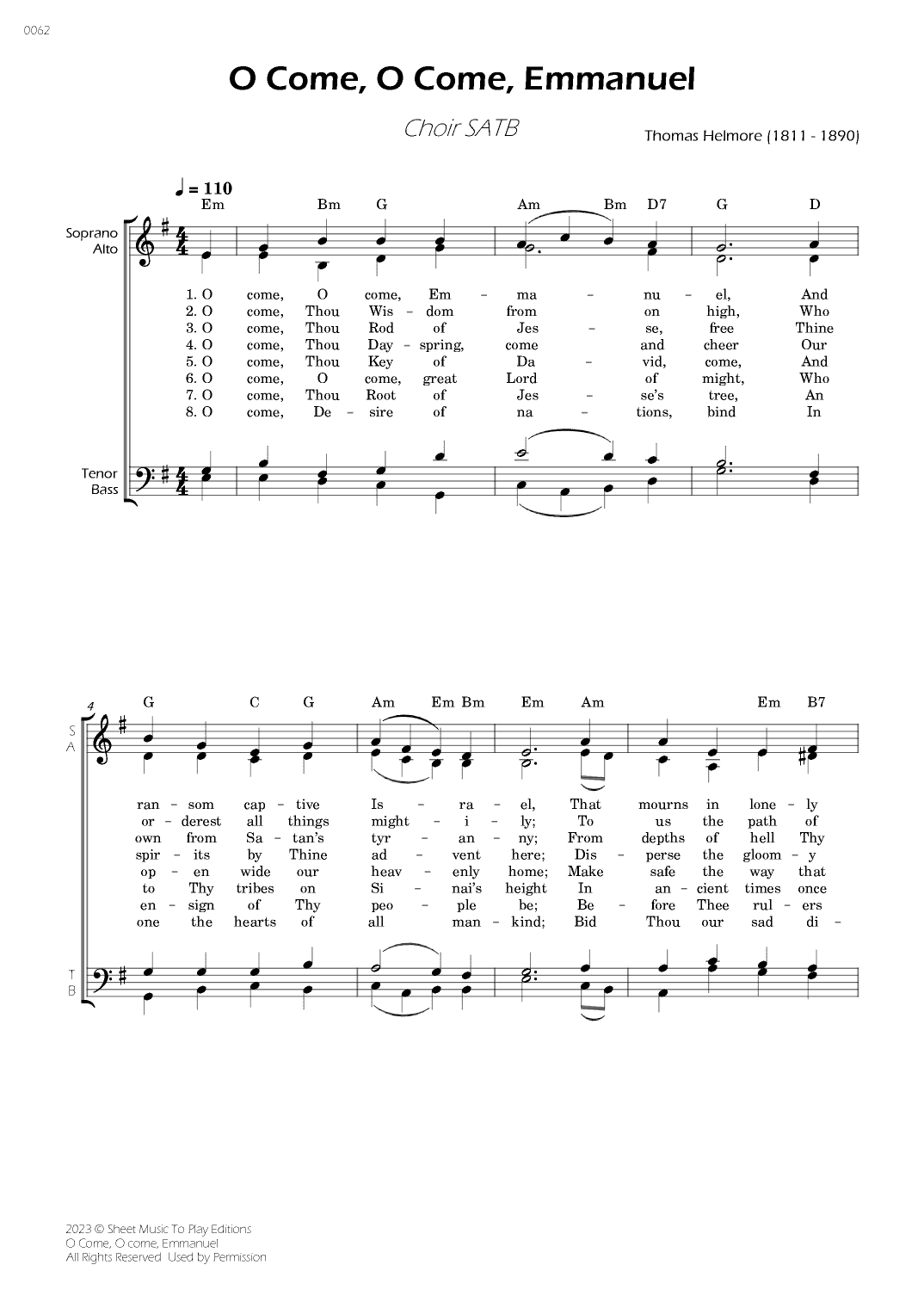O Come, O Come, Emmanuel - Choir SATB - W/Chords (arr. César Madeira)