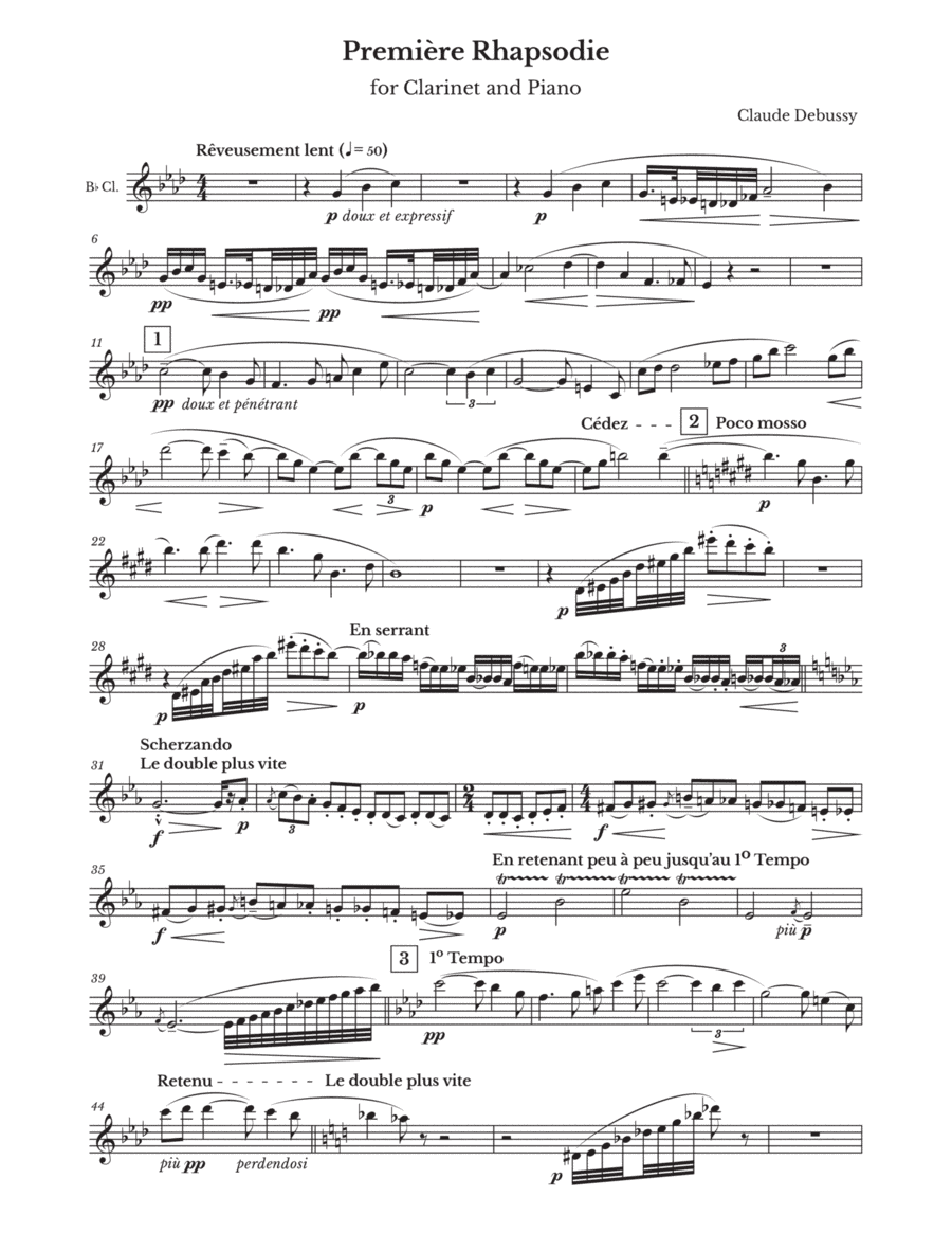 Debussy - Première rhapsodie (clarinet part) (arr. Ben Malkevitch)