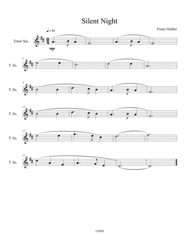 Silent Night for solo tenor sax (arr. B C Dockery)