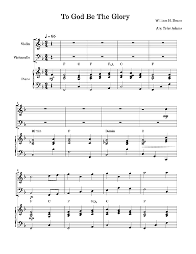 To God Be The Glory (Violin and Cello Duet with Piano) (arr. Tyler Adams)
